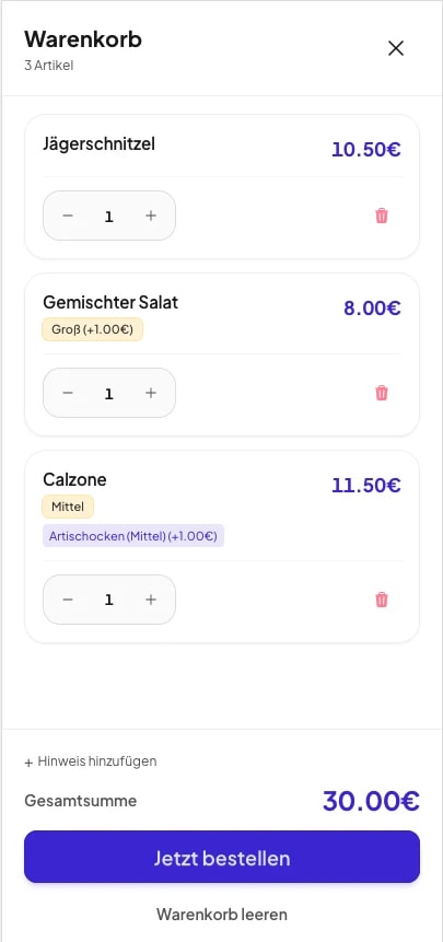 Gast-Ansicht auf dem Handy: Bestellung per QR-Code am Tisch aufgeben